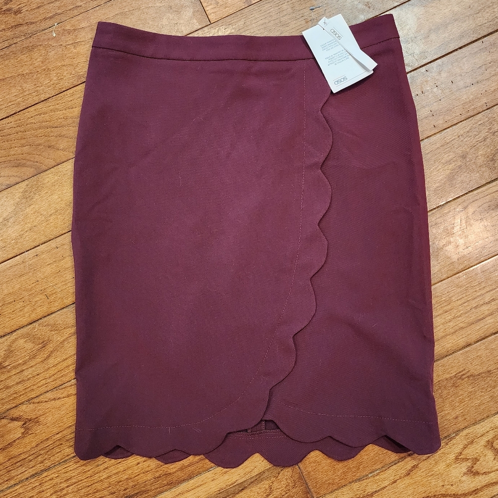 NWT ASOS Womens Straight Skirt Wrap Scallop Wine 4 - Picture 3 of 10